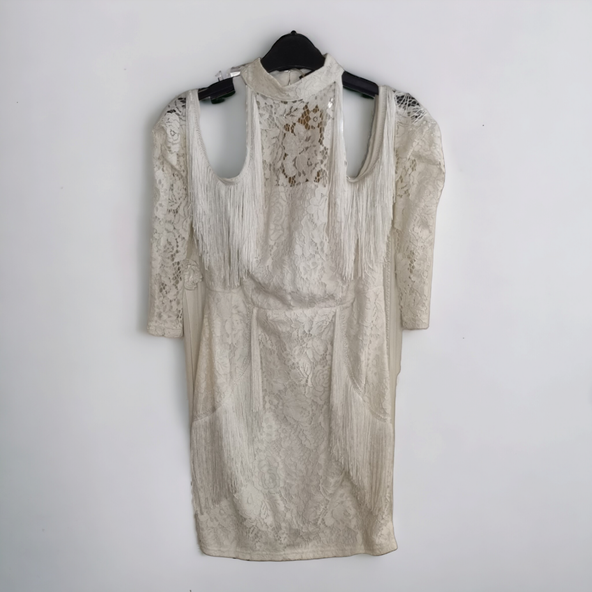 White Lace Cold Shoulder Dress with Tassels