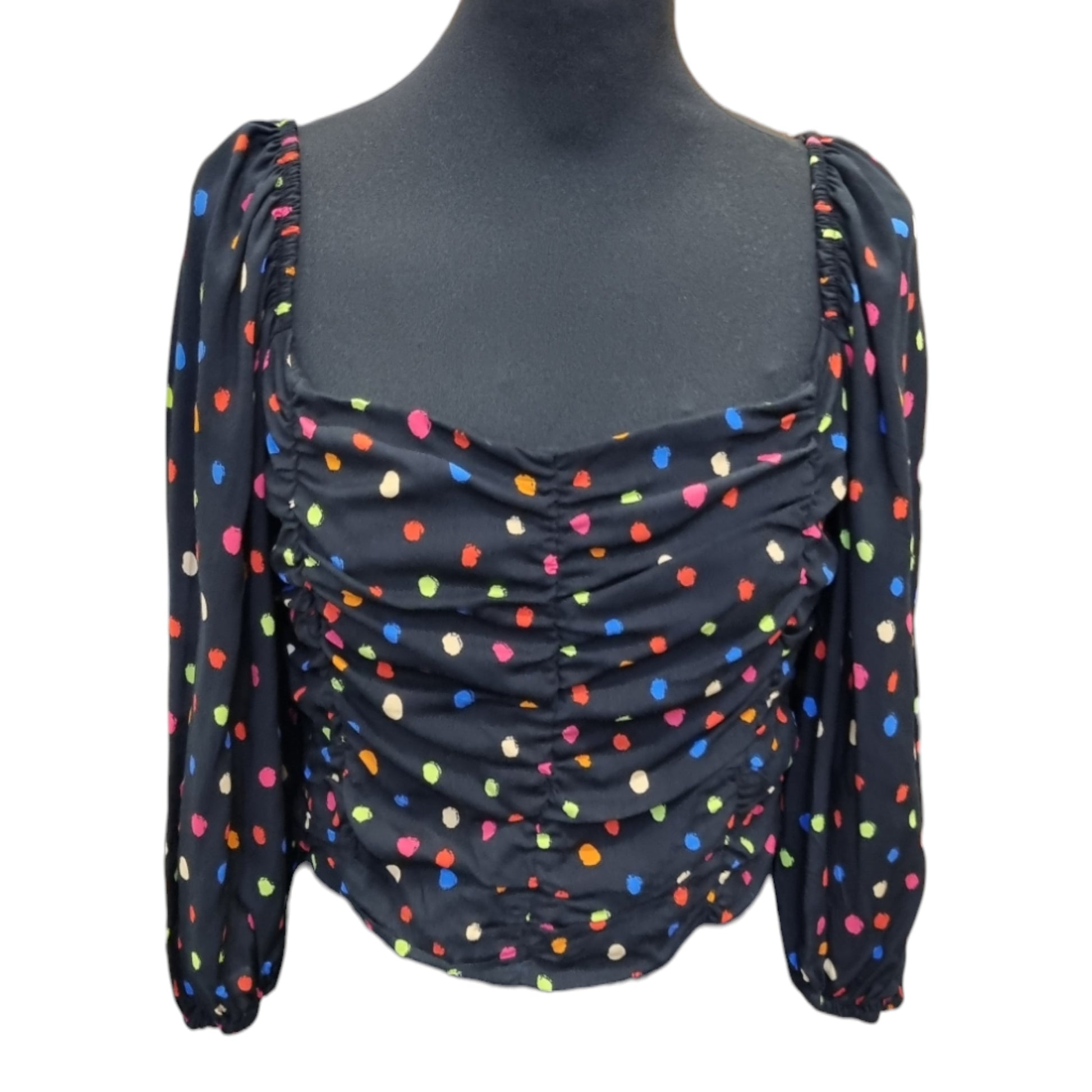 Topshop polka dot pouffe sleeve crop top