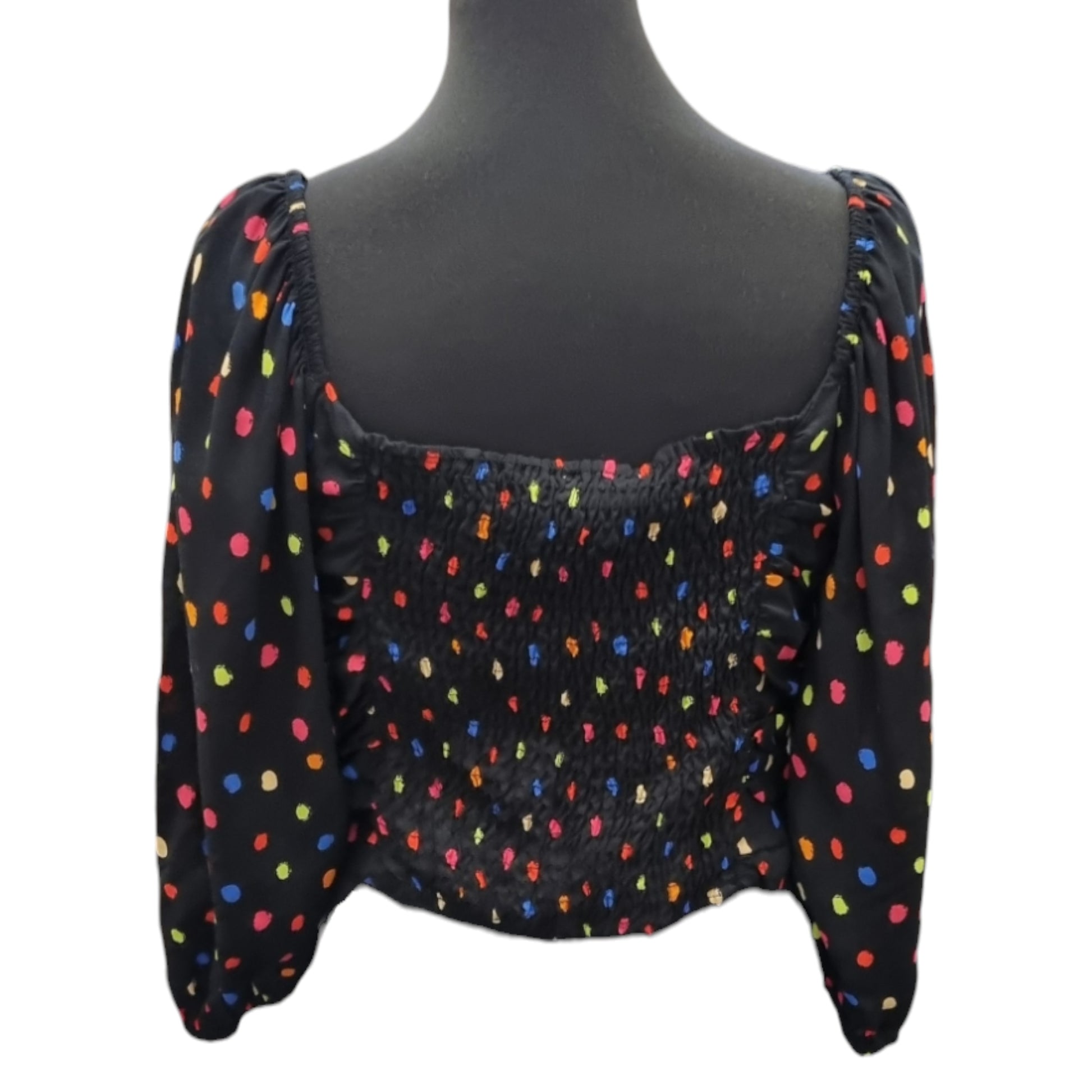 Topshop polka dot pouffe sleeve crop top