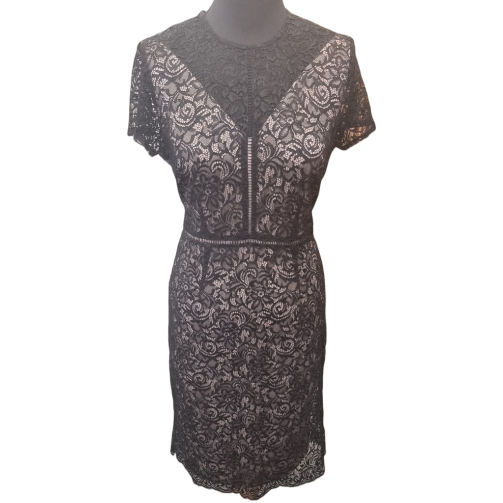 M&S black short sleeve lace fully lined dress