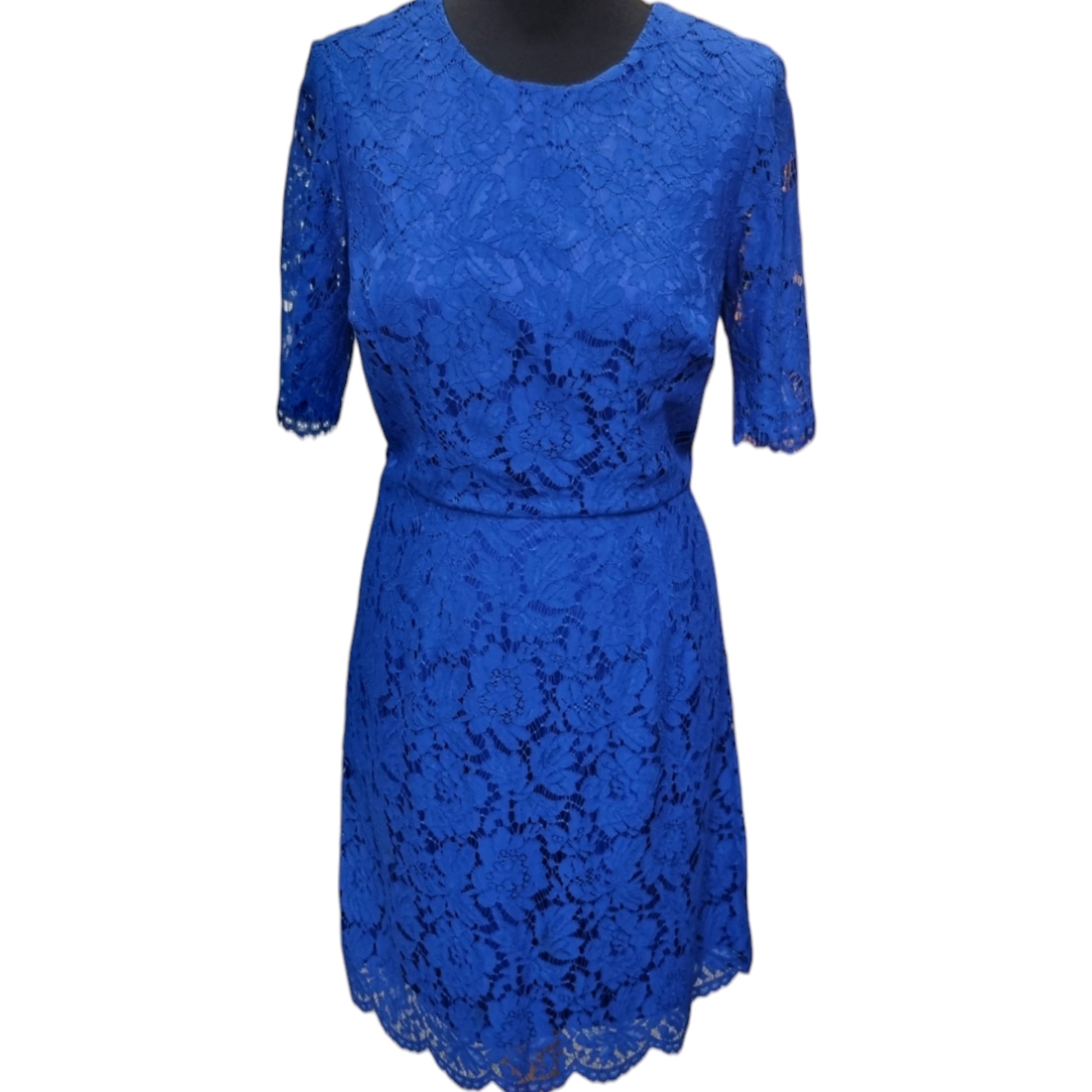M&S blue lace full lined zip knee length dress