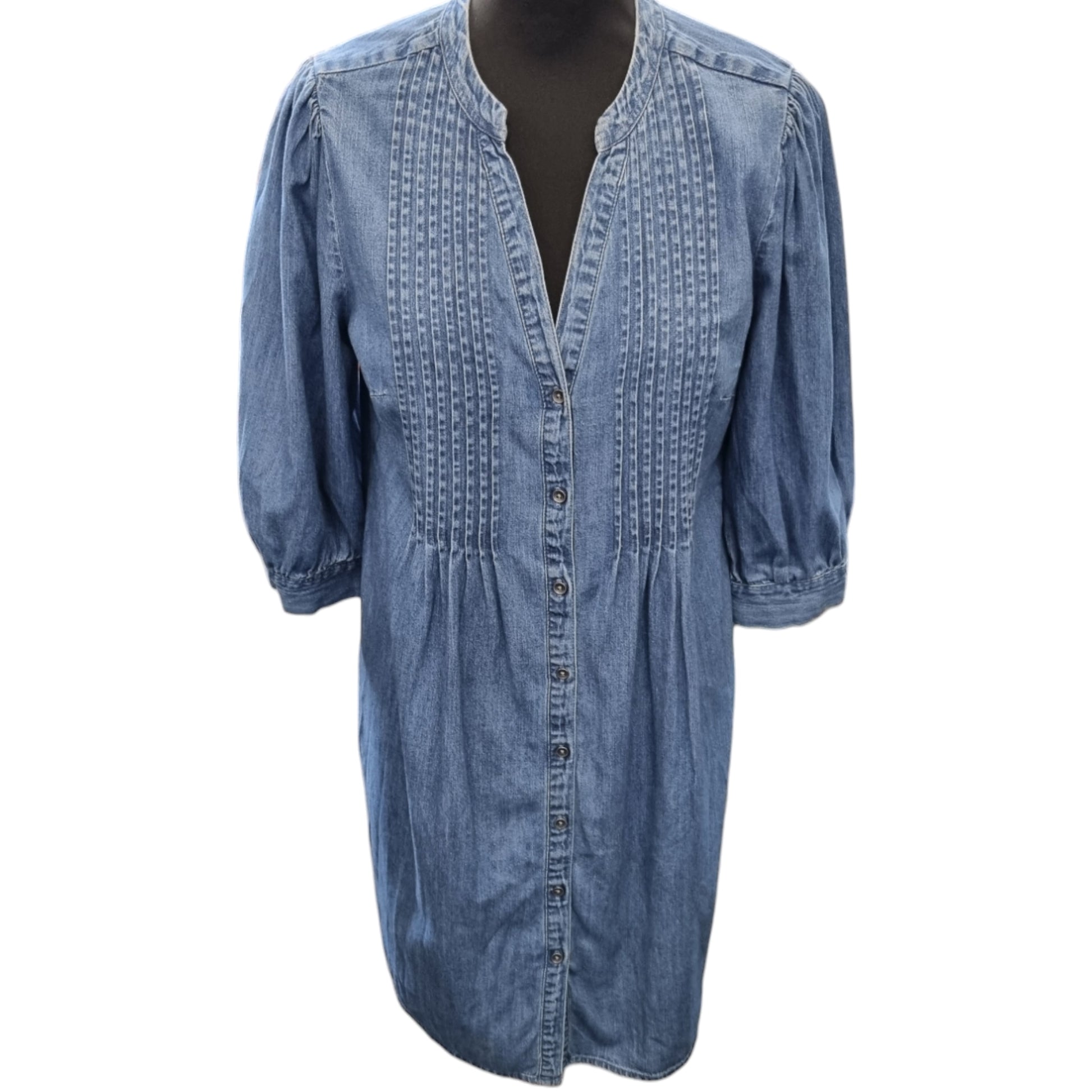 Buttoned denim pouffe sleeve dress