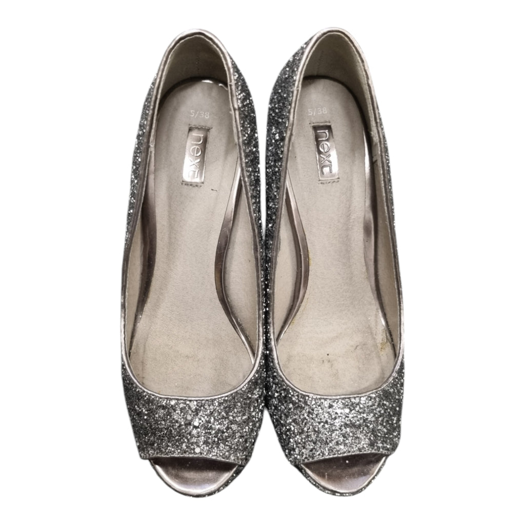 Next silver glitter peep toe heels