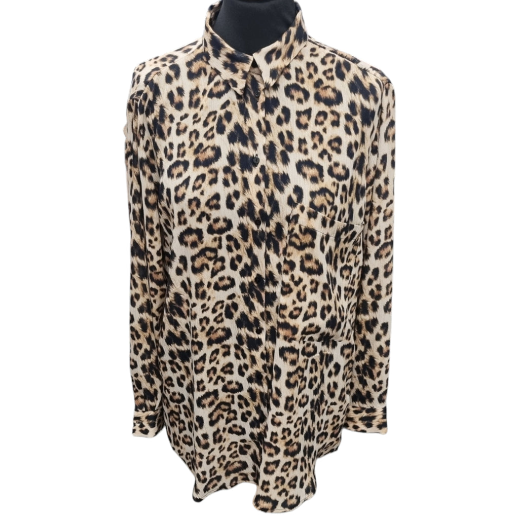 Zara long sleeved button leopard print collared blouse
