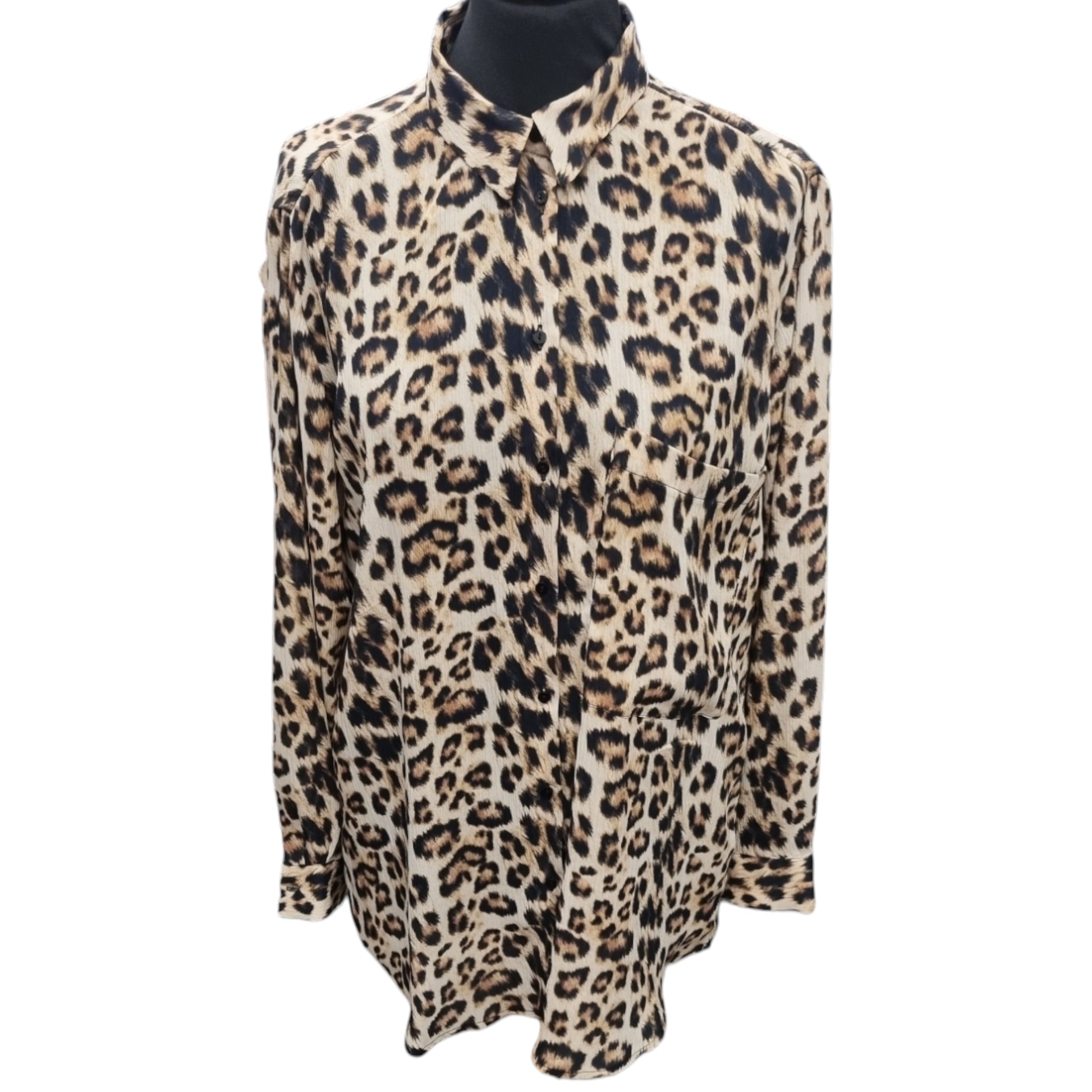 Zara long sleeved button leopard print collared blouse