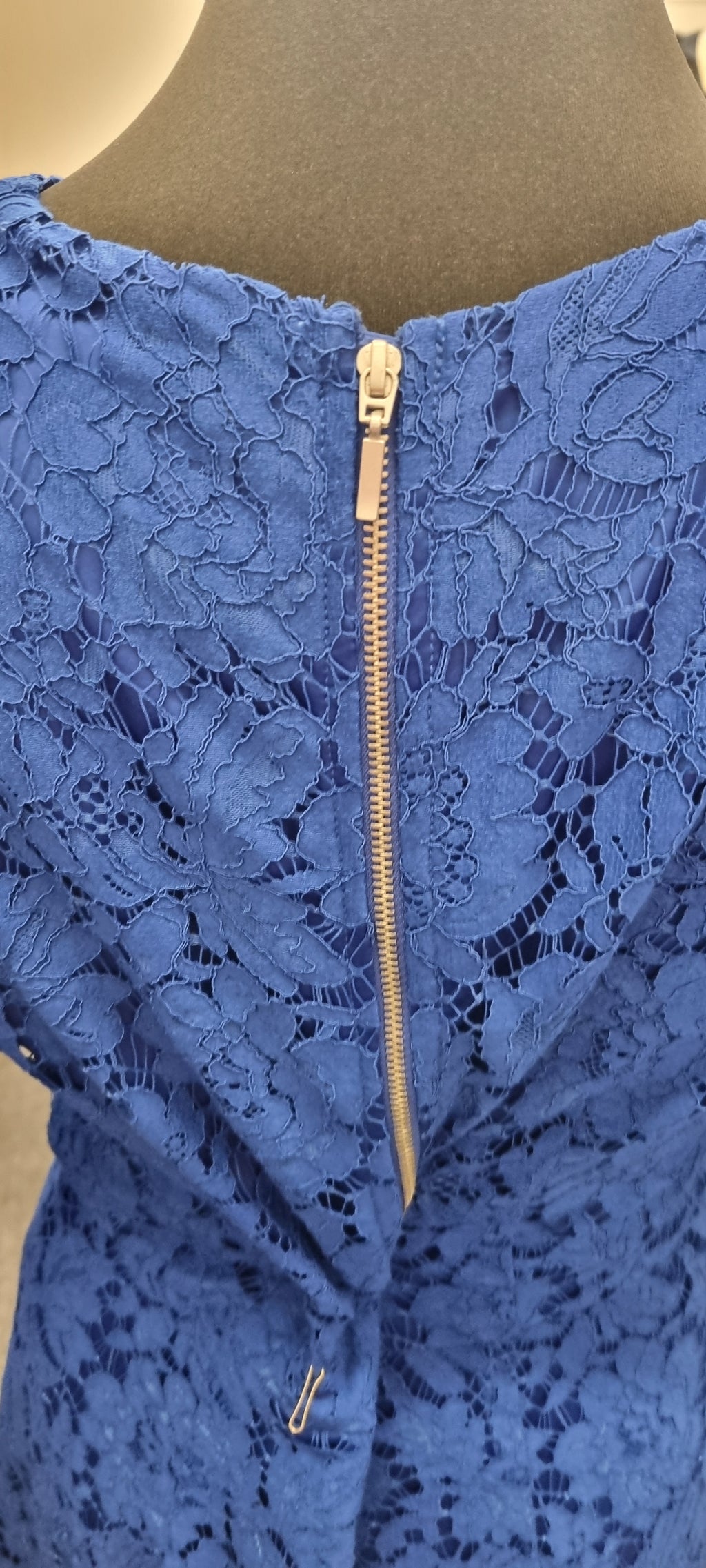 M&S blue lace full lined zip knee length dress