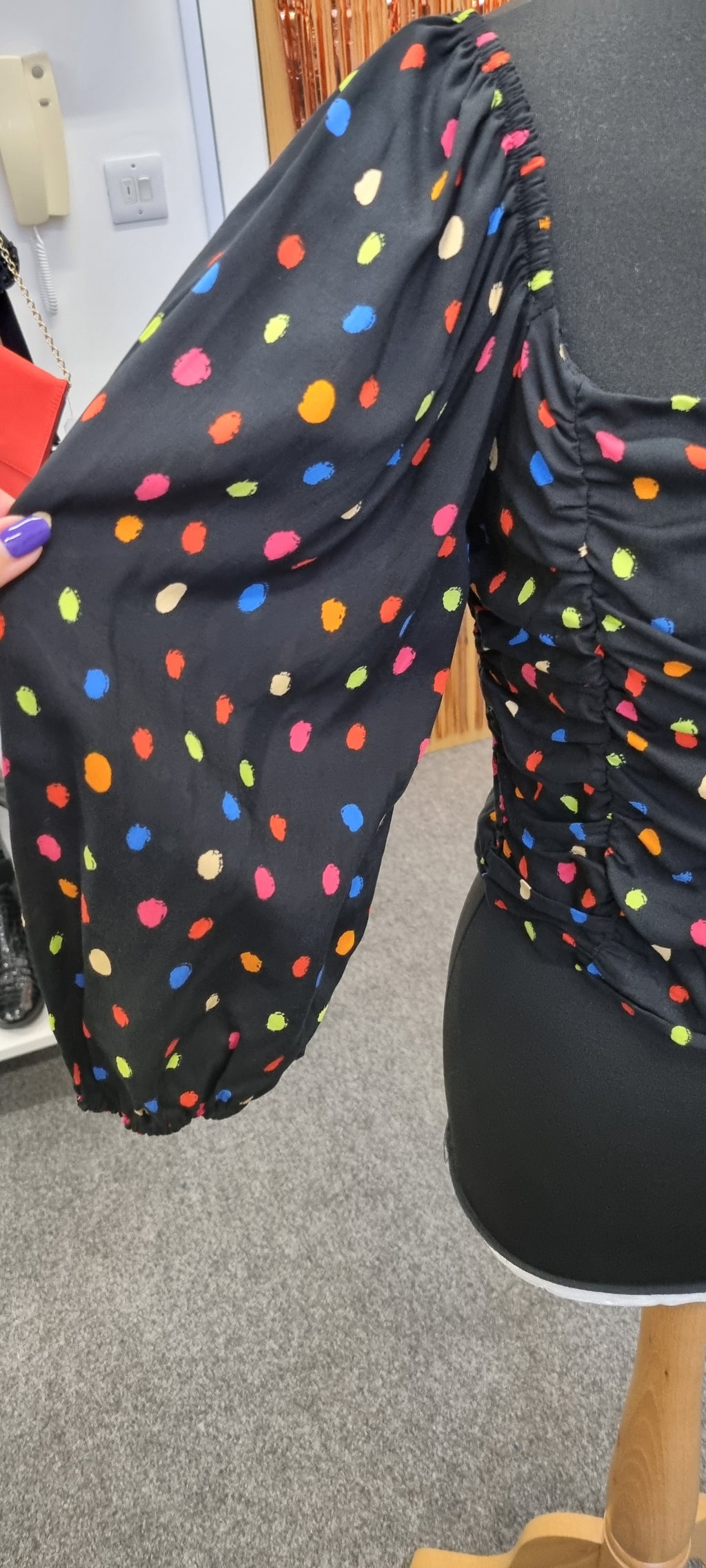 Topshop polka dot pouffe sleeve crop top