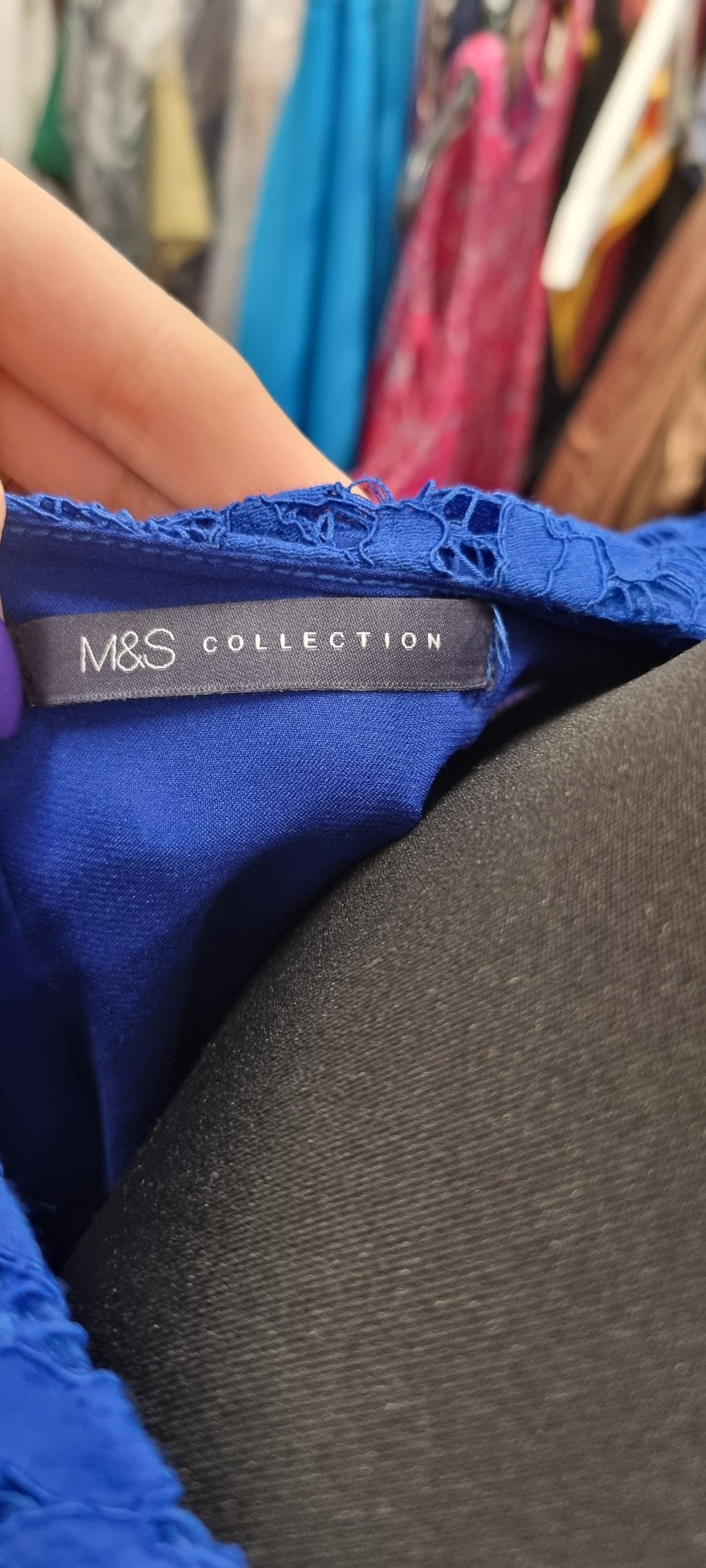 M&S blue lace full lined zip knee length dress