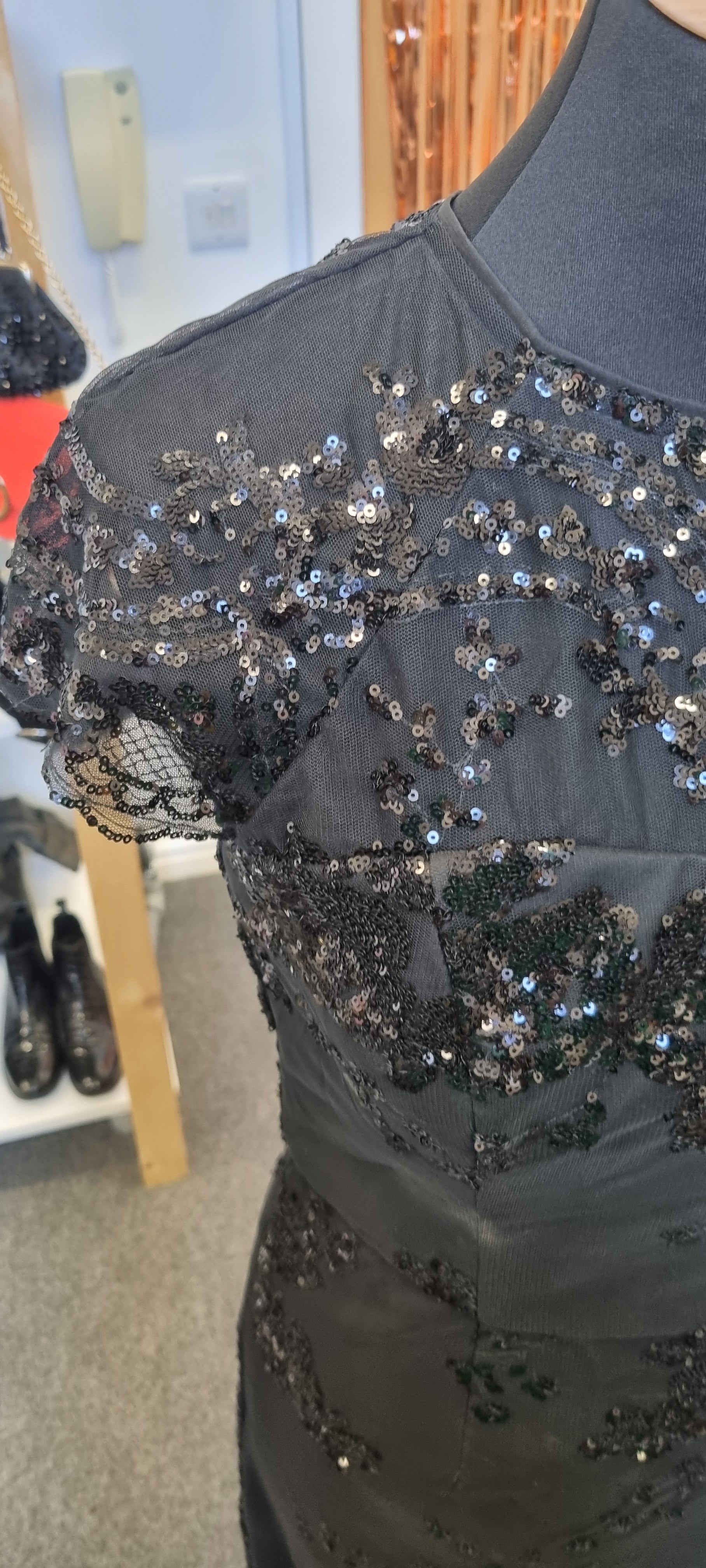 Chi Chi short sleeve sequin lined full length occasion dress