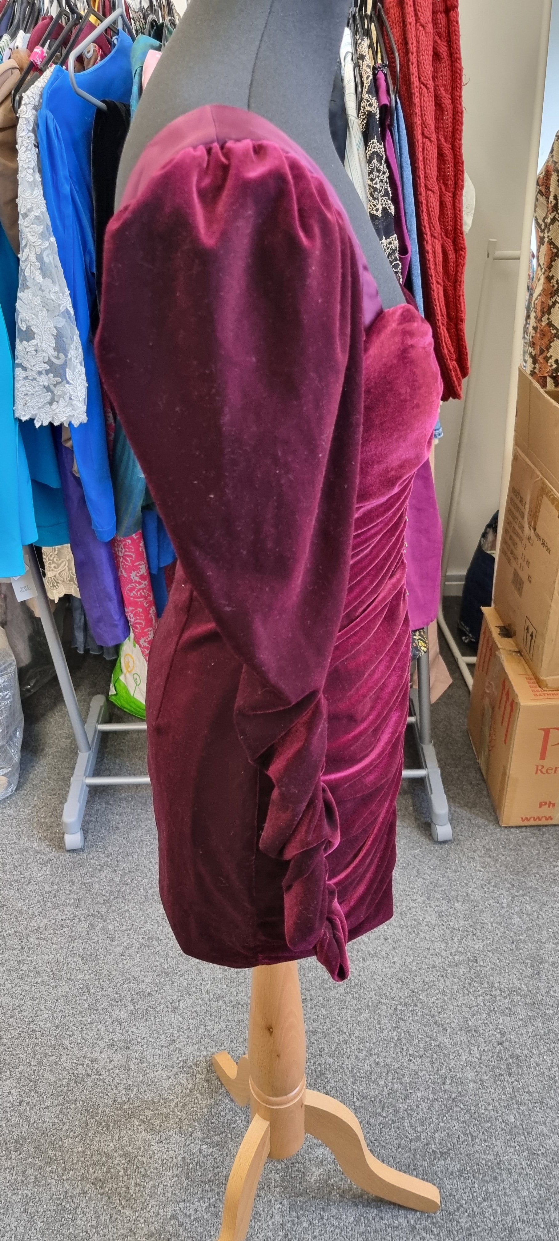 Burgundy velor hook and eye long sleeved mini dress