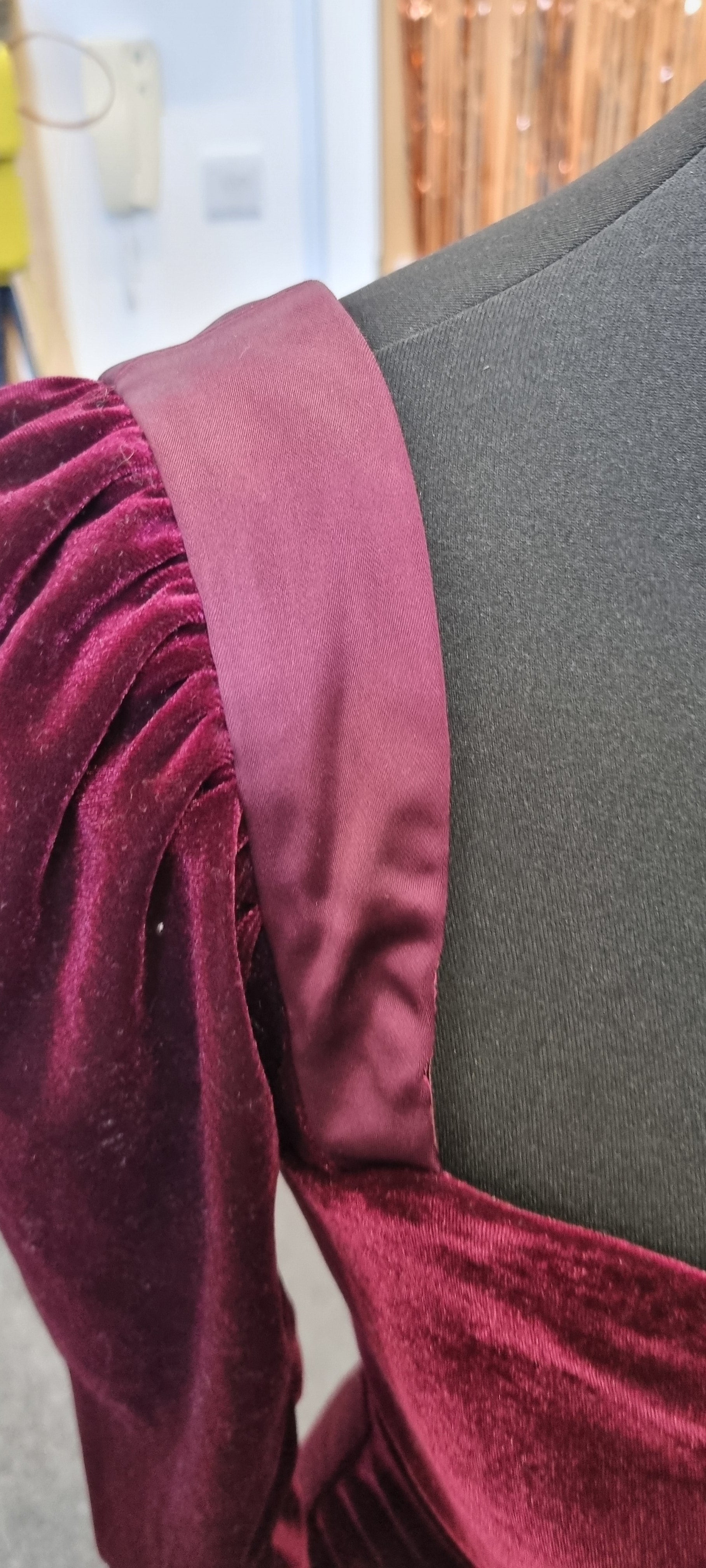 Burgundy velor hook and eye long sleeved mini dress